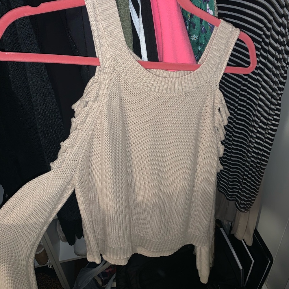 Forever 21 Open Shoulder Sweater in Tan/Cream